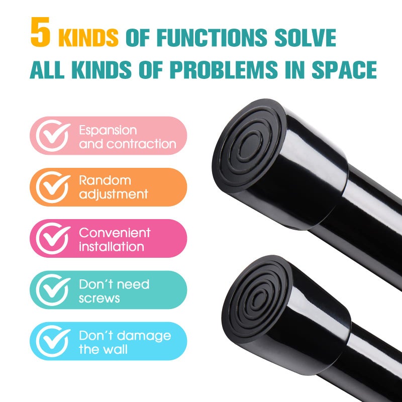Blu-Pier Tech Tension Rod 24 to 39 inch, 2Pcs Black Tension Rod, Spring Tension Rod No Drilling Adjustable Curtain Rod for Window, Kitchen, Closet, Doorway, Bathroom - Image 3
